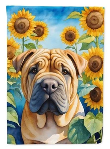 Shar Pei in Sunflowers Flag Canvas House Size DAC6159CHF - Picture 1 of 4
