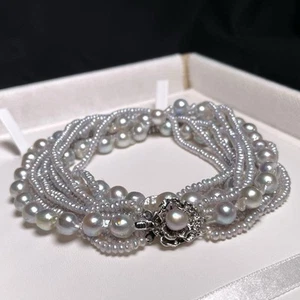 Akoya pearl beads natural gray color 5 strand necklace 2.5-7.3mm 49.9cm - Picture 1 of 24