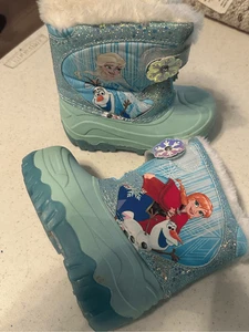 Disney Frozen Girls Multicolor Ana Elsa Faux Fur Lined Winter Boots Size 8 - Picture 1 of 8