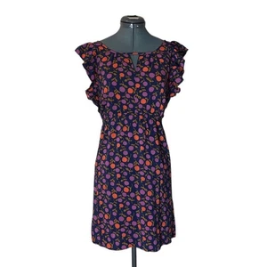 Mini abito Fossil Keyhole maniche svolazzanti blu navy,viola,arancione donna taglia XS - Foto 1 di 16