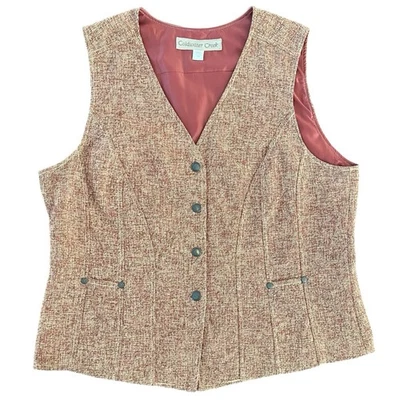 Coldwater Creek Tweed Vest Size 14 Women’s Rust Brown Beige Textured V-Neck - Image 1 of 4