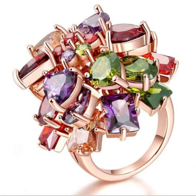 Mona Lisa Multi Peridot Amethyst Garnet Morganite Rose Gold Plated Ring 6 7 8 9 - Image 1 of 4