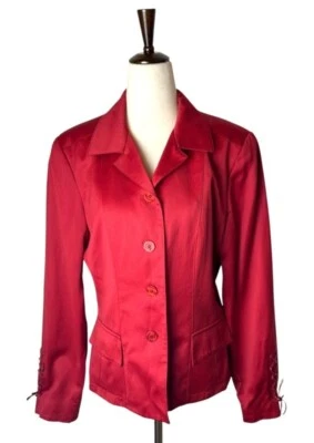 Blazer Oscar De La Renta Mujer 8 Rojo Mezcla Lana Cuero Borde Chaqueta Carrera Retro Foto 1 de 4