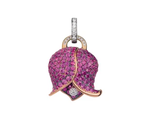 5.95CT Pink Natural Ruby & Moissanites In 10K Rose Gold Bougainvillea Pendant - Picture 1 of 3