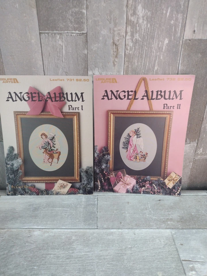 VTG Cross Stitch Pattern Booklet Angel Album Part 1 & 2 Carol Emmer Leisure Arts - Image 1 of 4