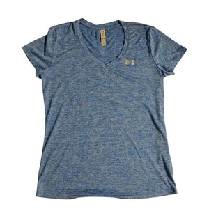 Under Armour Active T-Shirt Women's Small Blue Heat Gear Short Sleeve V-Neck - Picture 1 of 7
