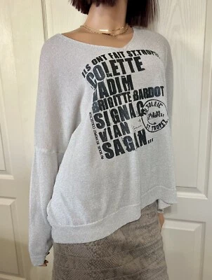 Suéter de diseñador francés Au Soleil de ST Tropez plateado brillante Bardot talla única Foto 1 de 4