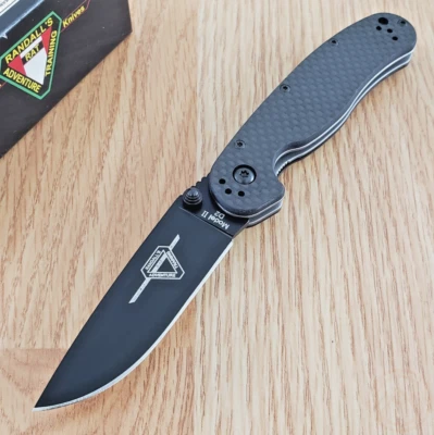 Ontario RAT II Folding Knife 3" Black D2 Tool Steel Blade Carbon Fiber Handle - Image 1 of 4