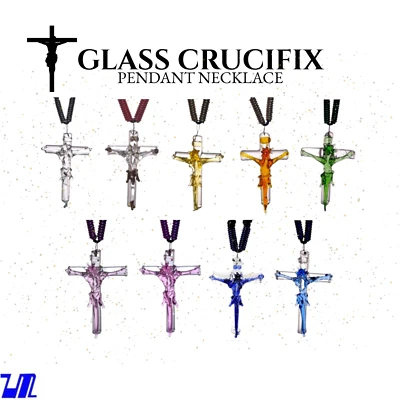Collar Cruz Vidrio Liman Colgante Vidrio para Hombre y Mujer con Caja Foto 1 de 4