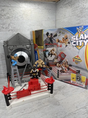 WWE Slam City Breakdown Assault Vault Playset with Figures 90 Percent Complete Cover