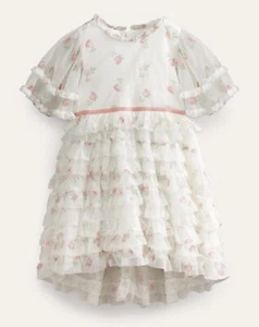 New Mini Boden Ruffle Tulle Dip Hem Dress Ivory Small Vintage Floral Size 8-9 - Picture 1 of 4