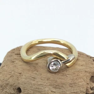 Ring 750/18k Gelbgold 1 x Diamant 0,25 ct Brillant Gr. 57 #1928 - Picture 1 of 8
