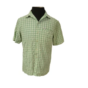 Columbia Mens Small Green White Stripe Short Sleeve Fish Hike Button Shirt - Picture 1 of 11