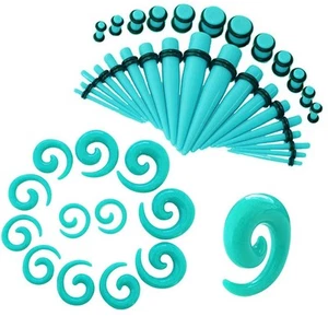 54PC Ear Stretching Starter Kit 14G-00G Acrylic Spiral Taper Tunnels Gauge Plugs - Picture 1 of 24