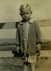 Blond Boy Jacket Standing By Fence B&W Photograph Snapshot 2.5 x 4.25 - Picture 1 of 3