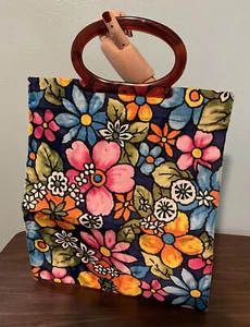 Vintage 1970’s Floral Satin Tote Bag W/Lucite Handles - Picture 1 of 5