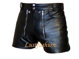 Pantalones cortos de cuero retro nuevos pantalones cortos de cuero para hombre pantalones cortos cuero negro - Imagen 1 de 4