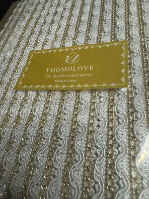 Estofamento VOOMOLOVE 10 jardas 1/2" de largura dourado e branco borla acabamento artesanato casamento - Imagem 1 de 4