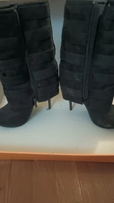boots women 8.5 new suede high heel black with buckles.  - Image 1 of 3