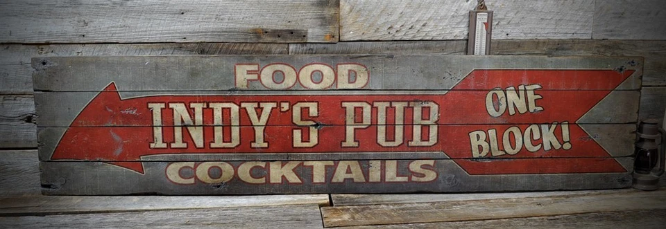 Custom Food & Cocktails Pub Sign - Rustic Hand Made Vintage Wood Sign - Image 1 of 1