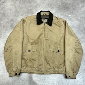L.L Bean Trucker Jacket Mens Medium Vintage Full Zip 100% Biker Coat, Beige - Picture 1 of 10