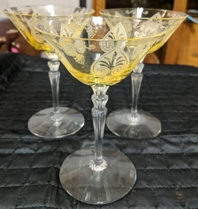 Fostoria Trojan Topaz Yellow Vintage Champagne/Tall 6" set of 3 - Picture 1 of 3