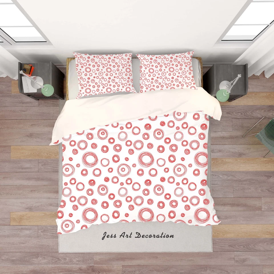 3D Pink Circles Pattern Quilt Cover Set Bedding Sets Pillowcases Queen - Image 1 of 4