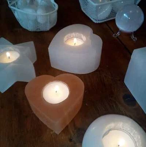 Portavelas Nautral Naranja Selenita Hecho a Mano Forma de Corazón Envío GRATUITO  - Imagen 1 de 10