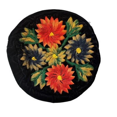 "Bolsa de terciopelo negra vintage bolsa de maquillaje bordado floral cierre de cremallera 7""" Foto 1 de 4