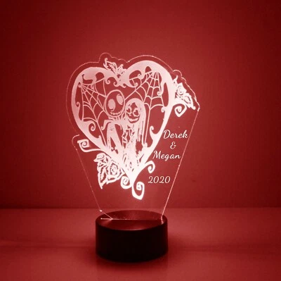 Jack & Sally, Nightmare Before Christmas, Personalized LED Night Light Lamp - Image 1 of 4