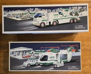 Lot of 2 Hess Toy Collectibles: Truck w/ Helicopter & Helicopter w/ Motorcycle - Picture 1 of 11