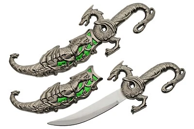 9.5" Green Dragon Fantasy Dagger Knife With Scabbard Metal Handle - Image 1 of 3