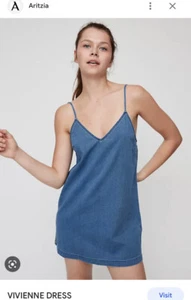 Vestido sin Mangas Aritzia Wilfred Free Vivienne Mini Denim Jean Cami XXS Azul $88 ❤️ - Imagen 1 de 8
