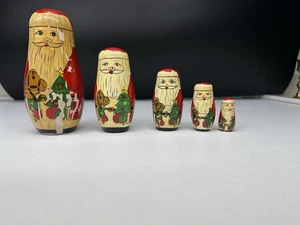 Seltene Vintage Weihnachten Weihnachtsmann verschachtelte Puppen 5er Set handbemalt Holz - Bild 1 von 13