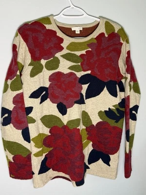 Suéter J Jill Rosa Cuello Redondo Pullover Avena Brezo Floral Pequeño Lana Alpaca Foto 1 de 4