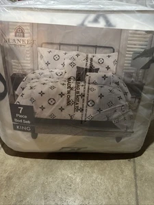 7 Piece Bed Set King Blankets Louis Vuitton Comforted - Picture 1 of 10