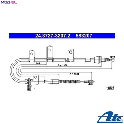 CABLE PULL PARKING BRAKE 24.3727-3207.2 FOR KIA D3FA 1.1L 3cyl MORNING I 1.0L - Image 1 of 4