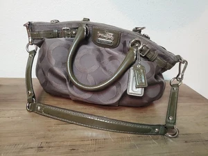 Coach Brown Purple Signature F1120 #18619 Shoulder Double Handle Handbag Purse - Picture 1 of 11