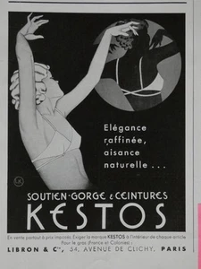 PUBLICITÉ DE PRESSE 1936 KESTOS LE SOUTIEN-GORGE ET CEINTURE - LIBRON & Cie - Imagen 1 de 1
