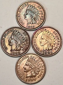 1882 1899 1901 1904 Indian Head Cent Set Lot Collection AU++/MS Details - Picture 1 of 6