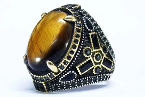 AAA 925 Sterling Silver Men's Ring natural Tiger Eye Stone Stylish Unique Design - Picture 1 of 8