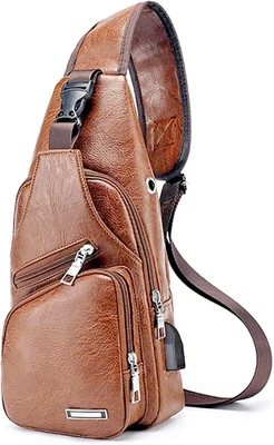 Bandolera de viaje unisex - Puerto de carga USB - Cuero PU - SE ENVÍA DESDE EE. UU. Foto 1 de 4