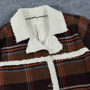 Maurices Jacket Womens XL Brown Plaid Sherpa Lined Button Up Western Coat Warm - Picture 1 of 13