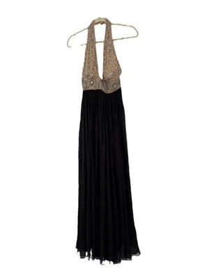 Винтажный шелк погружения декольте платье черная юбка бисером голая с бретелью через шею лиф размер S - Изображение 1 из 4