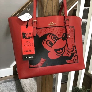 Coach Disney Mickey Mouse X Keith Haring Mollie Gold Leder Tasche C7233 Neu - Bild 1 von 16