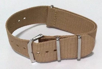 Longitud AJUSTABLE de 10,75" de largo se adapta a correa de reloj de nailon tostado de 24 mm hebilla tono plateado Foto 1 de 4