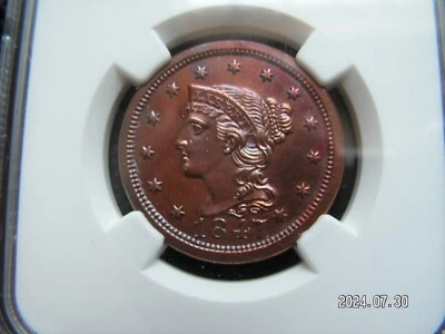 1847 Large Cent   NGC MS Spectacular Color With Fantastic Eye Appeal - Image 1 of 4