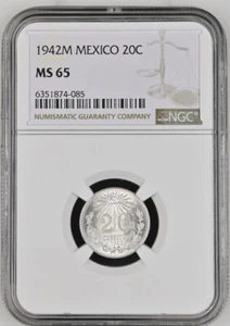 1942M Mexico 20 Centavos NGC MS65 .720 Silver - Picture 1 of 2