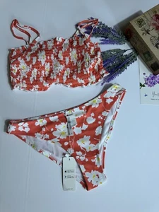 CUPSHE Women's High Waist Bikini Swimsuit Ruffle Two Piece Bathing Suit, Sz S - Picture 1 of 5