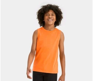 Boys' Washed Muscle Tank Top - Cat & Jack Size L 10/12 Orange  - Picture 1 of 2